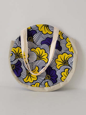 Sac rond fourre tout wax toile de jute