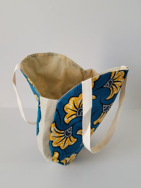 Sac rond fourre tout wax toile de jute