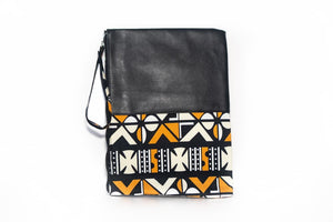 Petite pochette wax similicuir deux tons noir jaune blanc