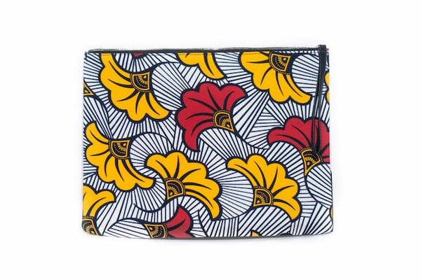 Grande pochette Wax similicuir fleur blanc jaune rouge