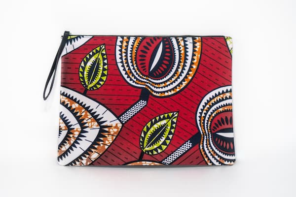 Grande pochette Wax similicuir rouge noir vert blanc