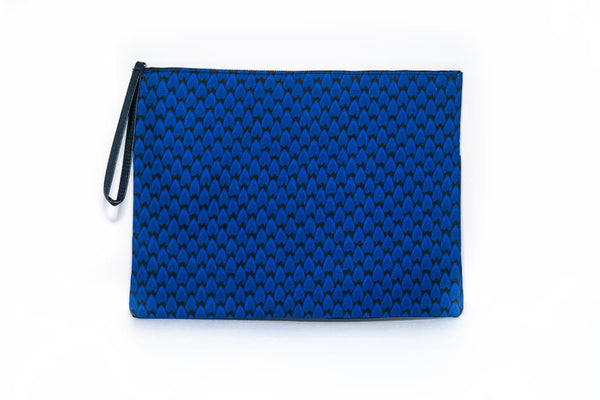 Grande pochette Wax similicuir bleu noir