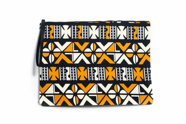 Grande pochette Wax similicuir noir blanc jaune