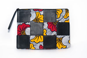 Grande pochette Wax similicuir fleur blanc jaune rouge