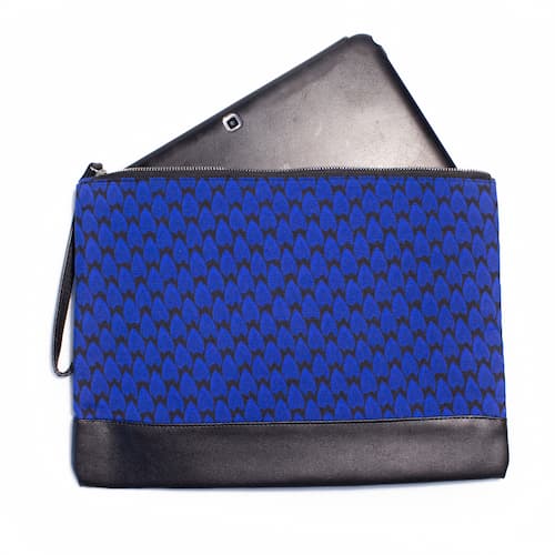 Petite pochette wax similicuir noir bleu