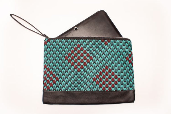 Petite pochette wax similicuir noir vert rouge