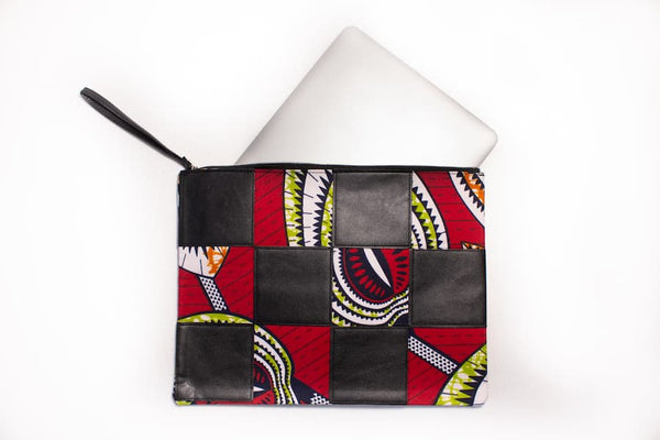 Grande pochette Wax similicuir rouge noir vert blanc